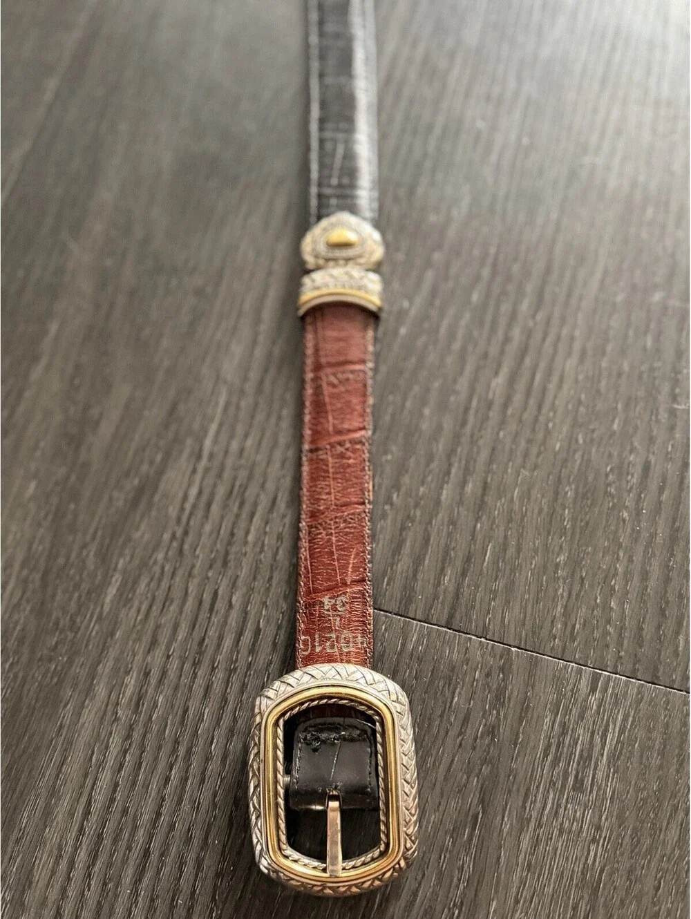 Brighton  Reversible Croc Embossed Leather Belt Black Brown 34 40210